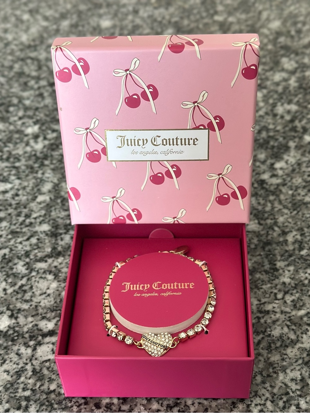NWT Juicy Couture Gold Crystal Heart Tennis Bracelet